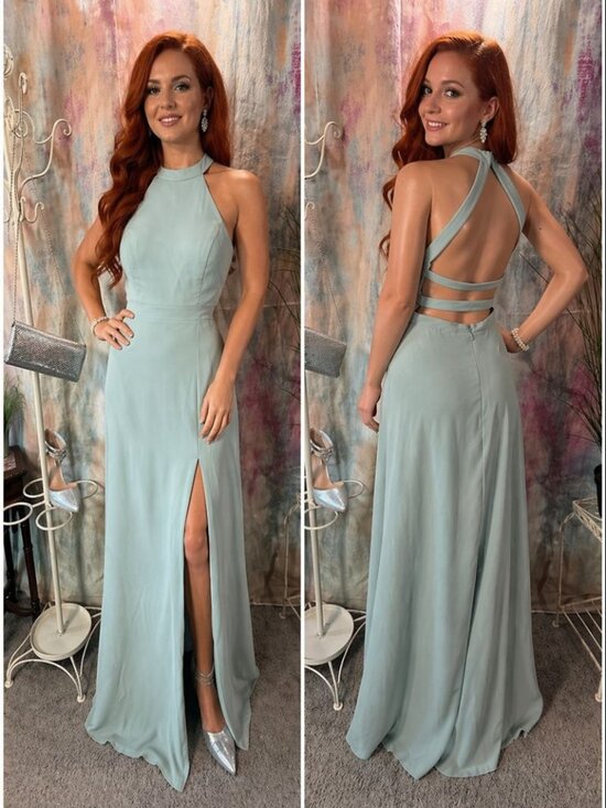 Azazie Dresses & Skirts - 📌Azazie Elegant Prom - Formal Chiffon Princess Halter Open Back Gown Long Slit